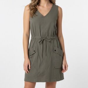 LEFT ON HOUSTON Size 4 Sleeveless Open‎ Back Vneck Pockets Mini Dress Drawstring